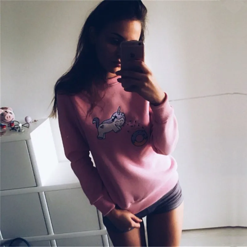 

MVG new fashion women sweatshirt cartoon pattern round neck long-sleeved sweatshirt