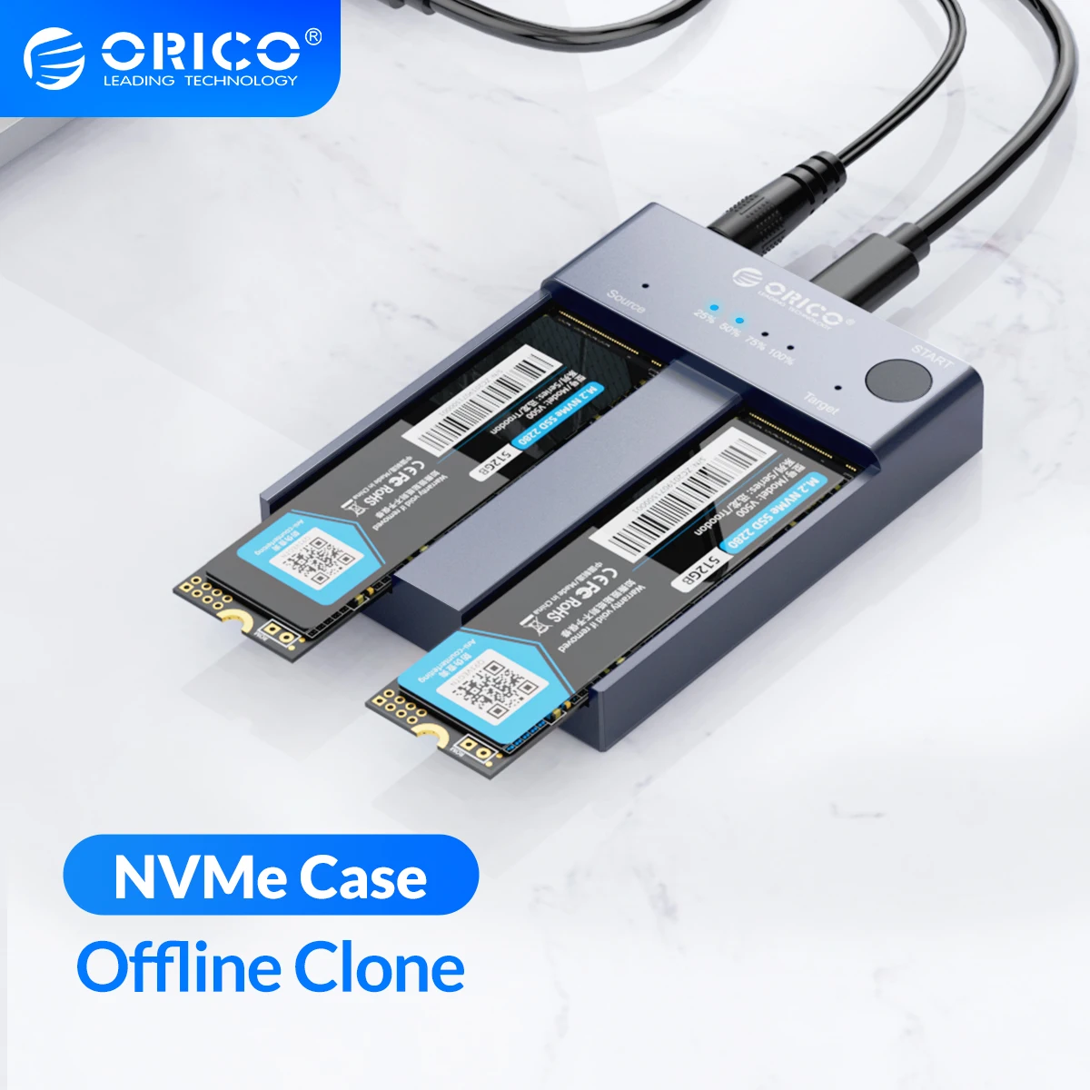   SSD- ORICO Dual Bay M.2 NVME, USB C 3, 1 Gen2 10 /