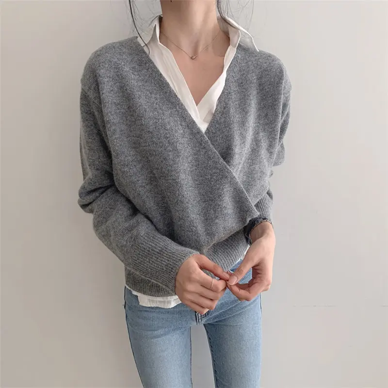 Женский однотонный вязаный джемпер HziriP свободный элегантный Однотонный свитер с