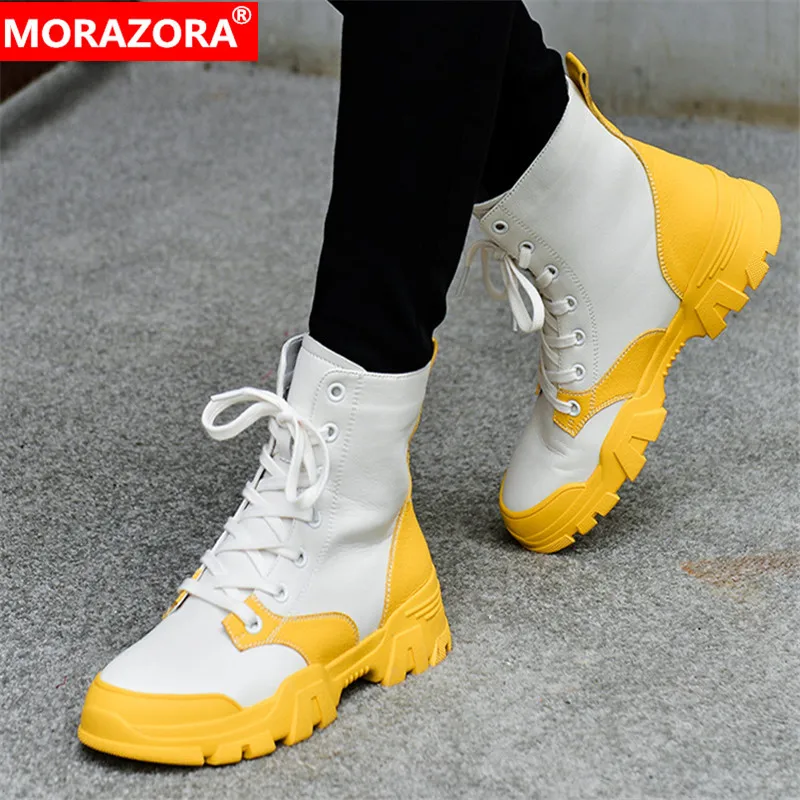 MORAZORA/Новинка года; женские кроссовки из натуральной кожи; разноцветные ботинки на плоской платформе; сезон осень-зима; женские ботильоны