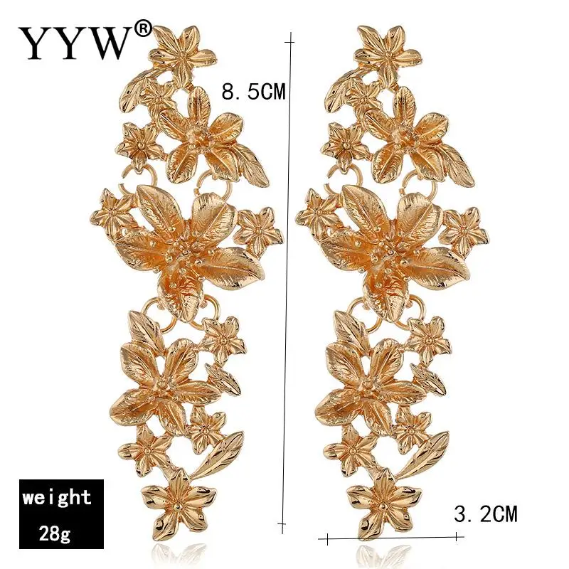 Женский цветок длинная капля висячие серьги индивидуальность уха ювелирные