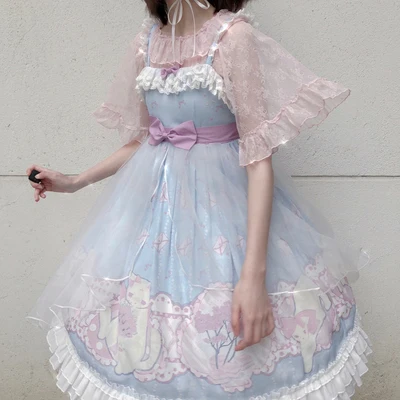 

Винтажное милое платье JSK в готическом стиле для девочек, милое платье лолиты с бантом и милым принтом, костюм принцессы, горничной, горнично...