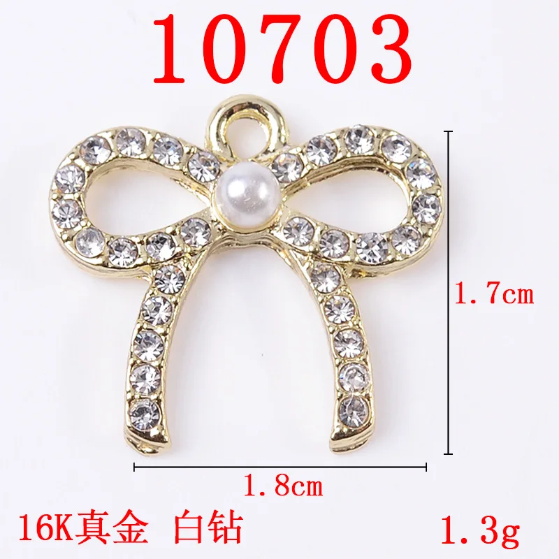 30pcs Alloy bow shaped clothing accessories Pearl Rhinestone pendant DIY alloy jewelry mobile phone hair accessories jewelry