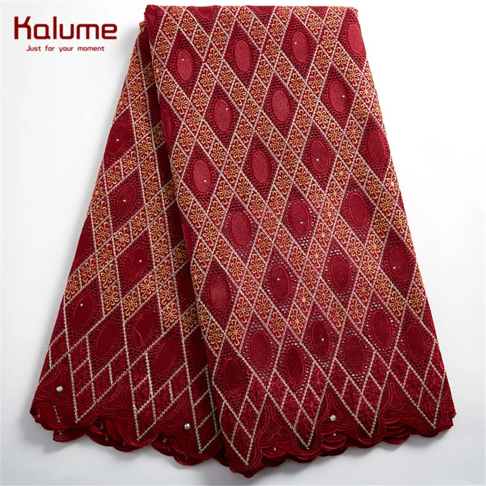 

Kalume African Lace Fabric 2021 High Quality Swiss Voile In Switzerland Handcut Nigerian Cotton Lace Fabric For Dress Robe H2424