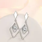 Новое поступление, розовые серьги-подвески в форме ромба с кристаллами для девочек, ювелирные изделия для женщин, модные женские серьги-Крючки с серебряным покрытием, женские рождественские серьги