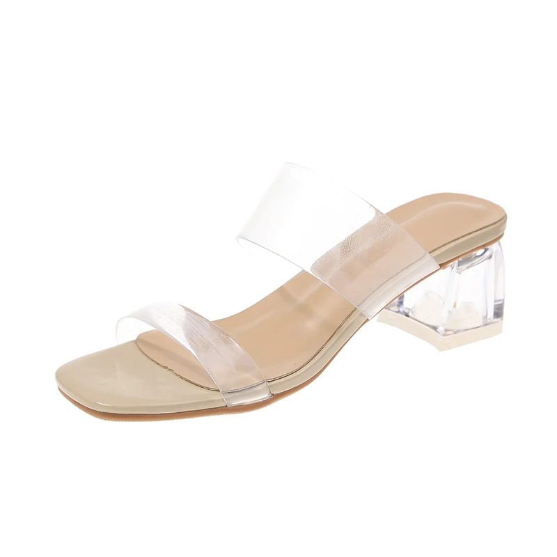 1090 Beige Women Sandals Shoes Celebrity Wearing Simple Style PVC Clear Strappy Buckle High Heels Woman Transparent Heels Yellow - Цвет: 1090 Beige