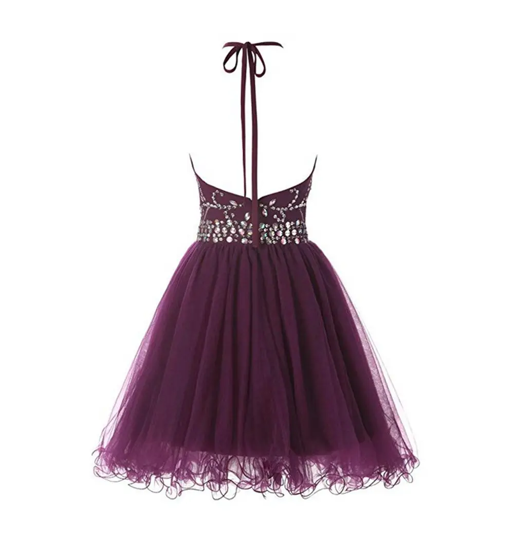 Для женщин короткий Бисер c бретелькой через шею и Коктейльные Вечерние платья