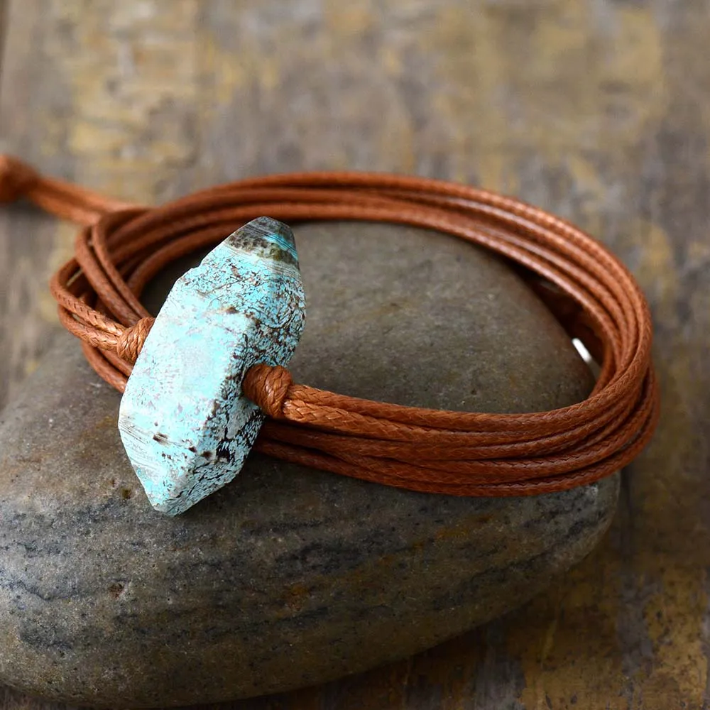 Браслет веревочный с шестигранными натуральными камнями длинный браслет дружбы