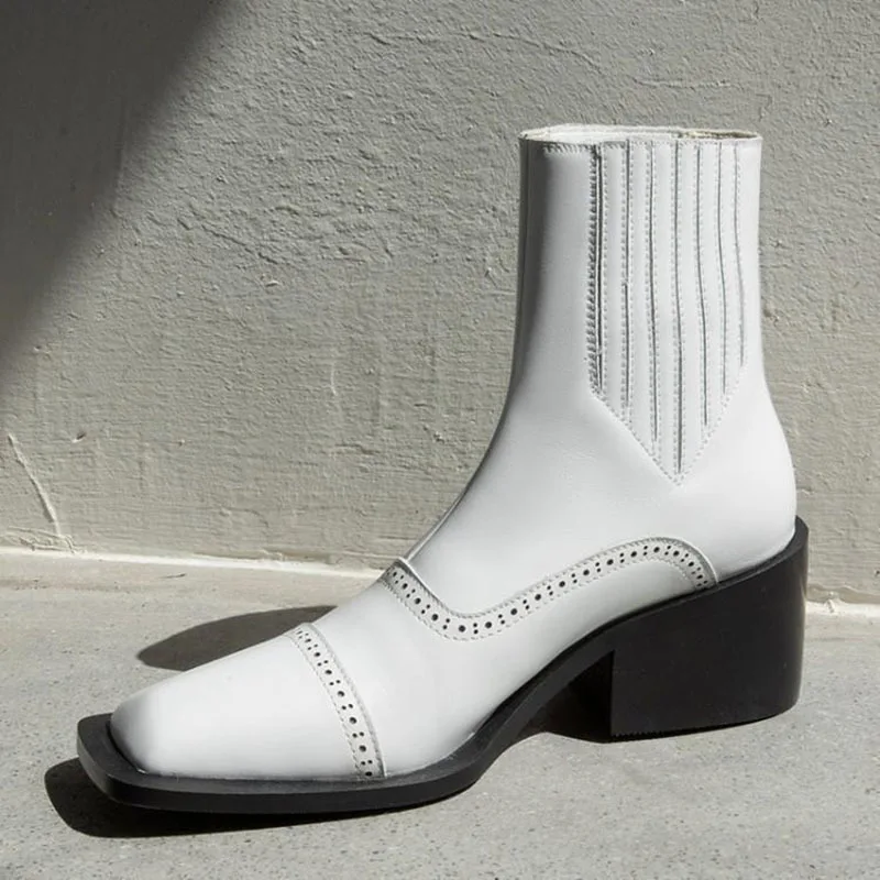 

2020 New Women Thick Heel Short Boots Genuine Leather Mid Heel Martin Boots Winter Women Velvet Square Head Boots