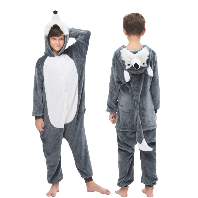 ChangMao Dog 20 NEW kids kigurumi animal dinosaur unicorn pajamas set winter hooded soft Stitch Christmas sleepwear kids girls boys jumpsuit - Цвет: ChangMao Dog