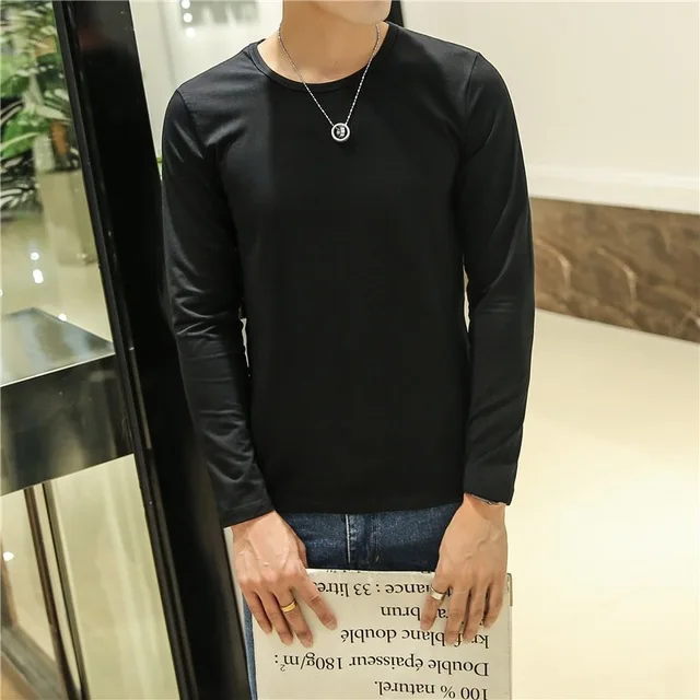

long-sleeved T-shirt concentrate V-neck solid color T-shirt men's 2021