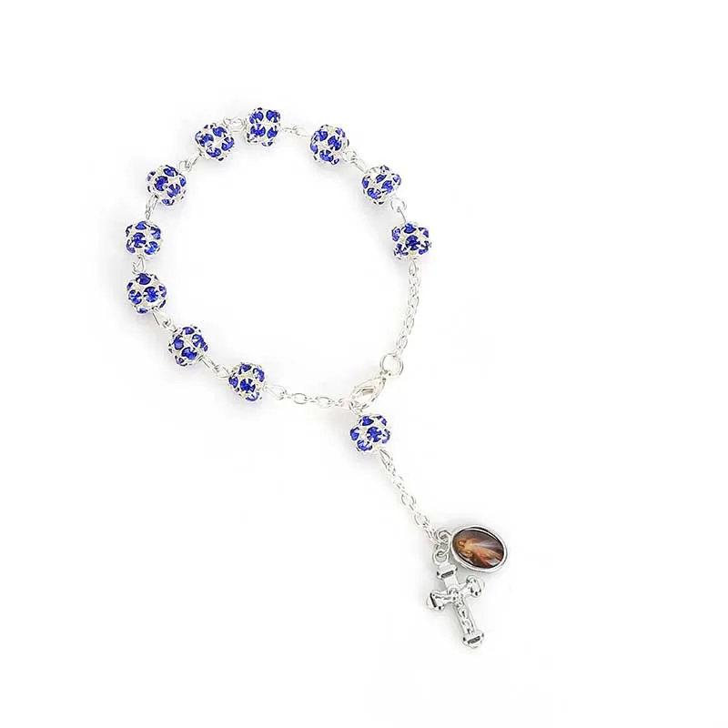 Браслет католический розовый с искусственным жемчугом и кристаллами для детей |