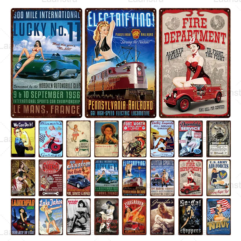 

Американская ретро-тарелка Pinup Girl, лидер продаж, пластина для декора, промышленный металлический жестяной знак, украшение для паба, кафе, дом...