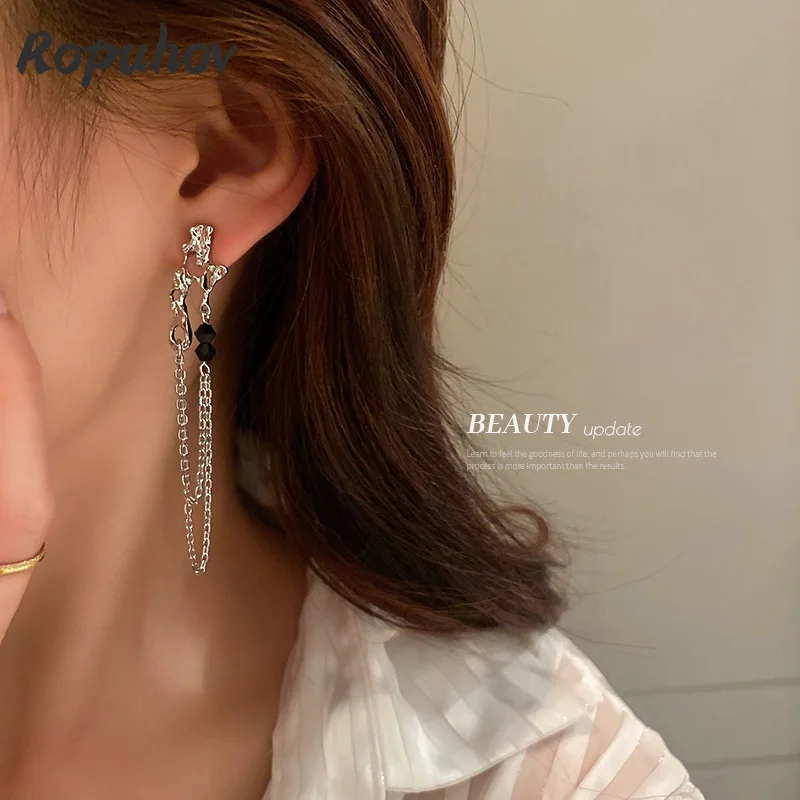 

Ropuhov 2021 New 925 Silver Woman Geometric Irregular Chain Tassel Earrings
