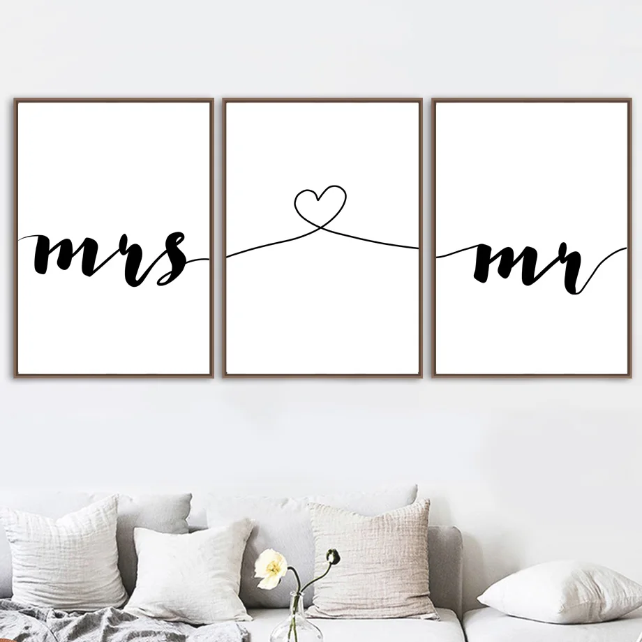 Miss And Mr Quotes стена с сердечками искусство холст живопись плакаты на скандинавскую