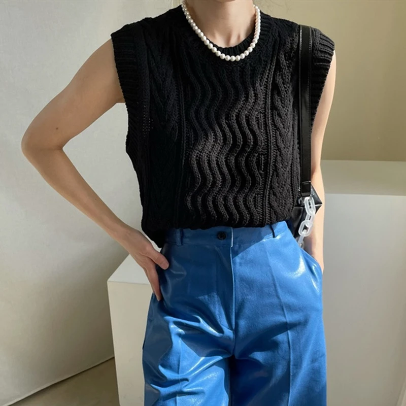 

2021 Y2K Spring Autunm Women Sweaters Waistcoat Sleeveless Korean Style Knitted Vintage Wild Lady Short Vests
