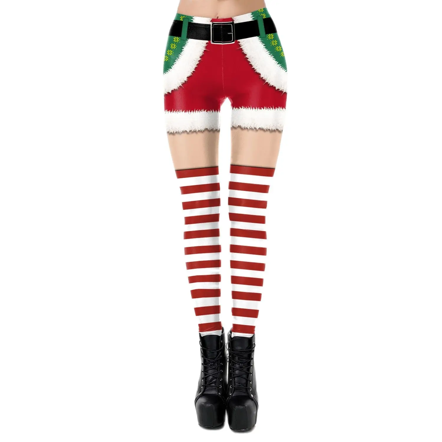 

Осень 2021, рождественские леггинсы с принтом Санта-Клауса для женщин, эластичные колготки, Забавный костюм