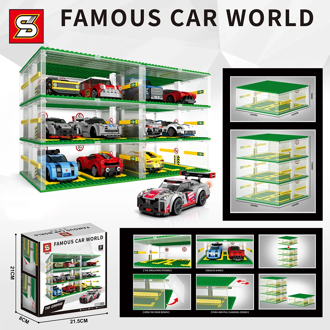 

Three Storeys Parking Lot Model DIY Garage Construction Bricks Small Particles Model For Children Educational Toys - Transparent