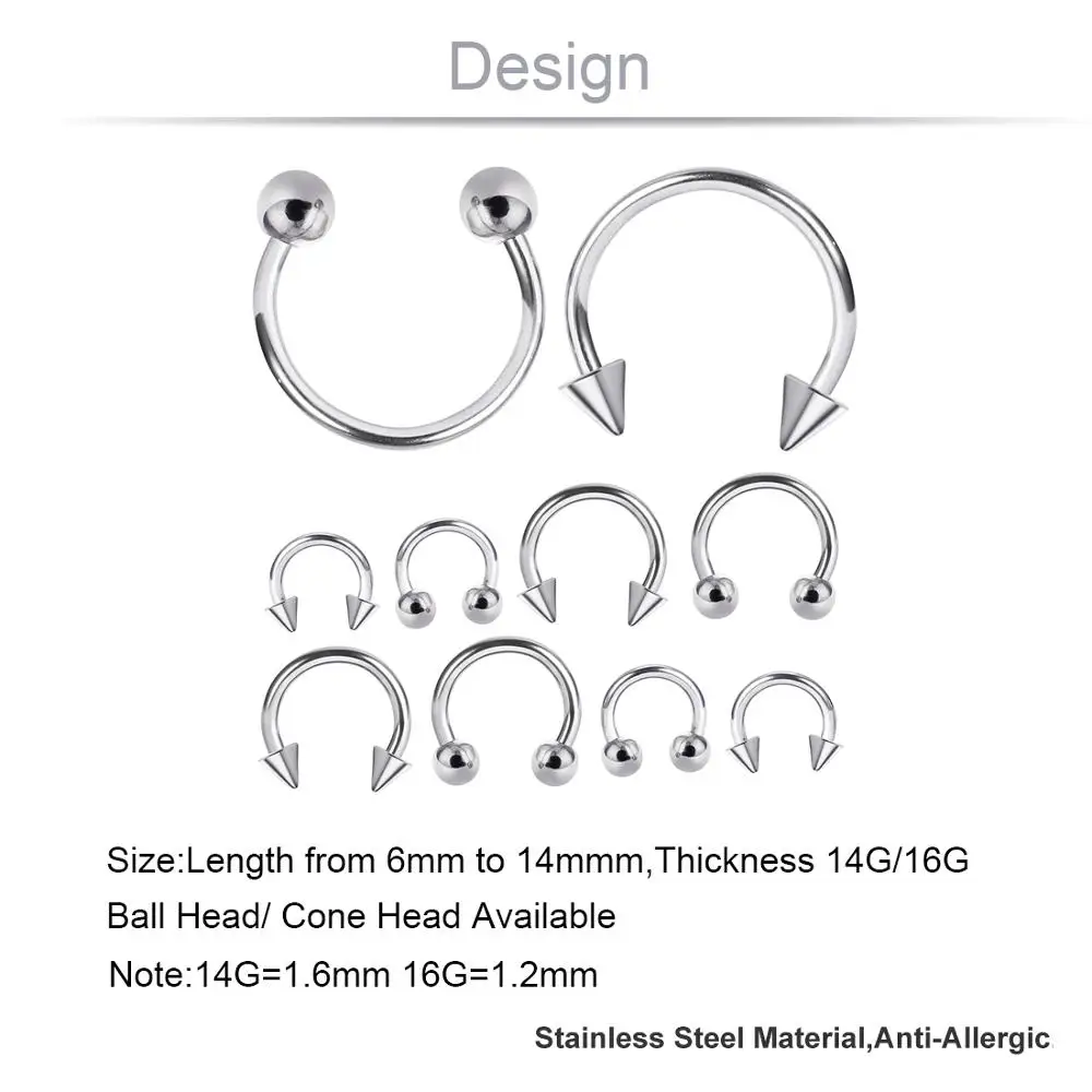 Кольца для бровей 10 шт. кольца серьги хряща шаровая Головка шип подкова губ
