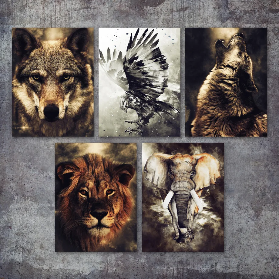

Watercolor Wolf Lion Eagle Elephant Wall Art Canvas Painting Nordic Posters And Prints Wall Pictures For Living Room Home Decor