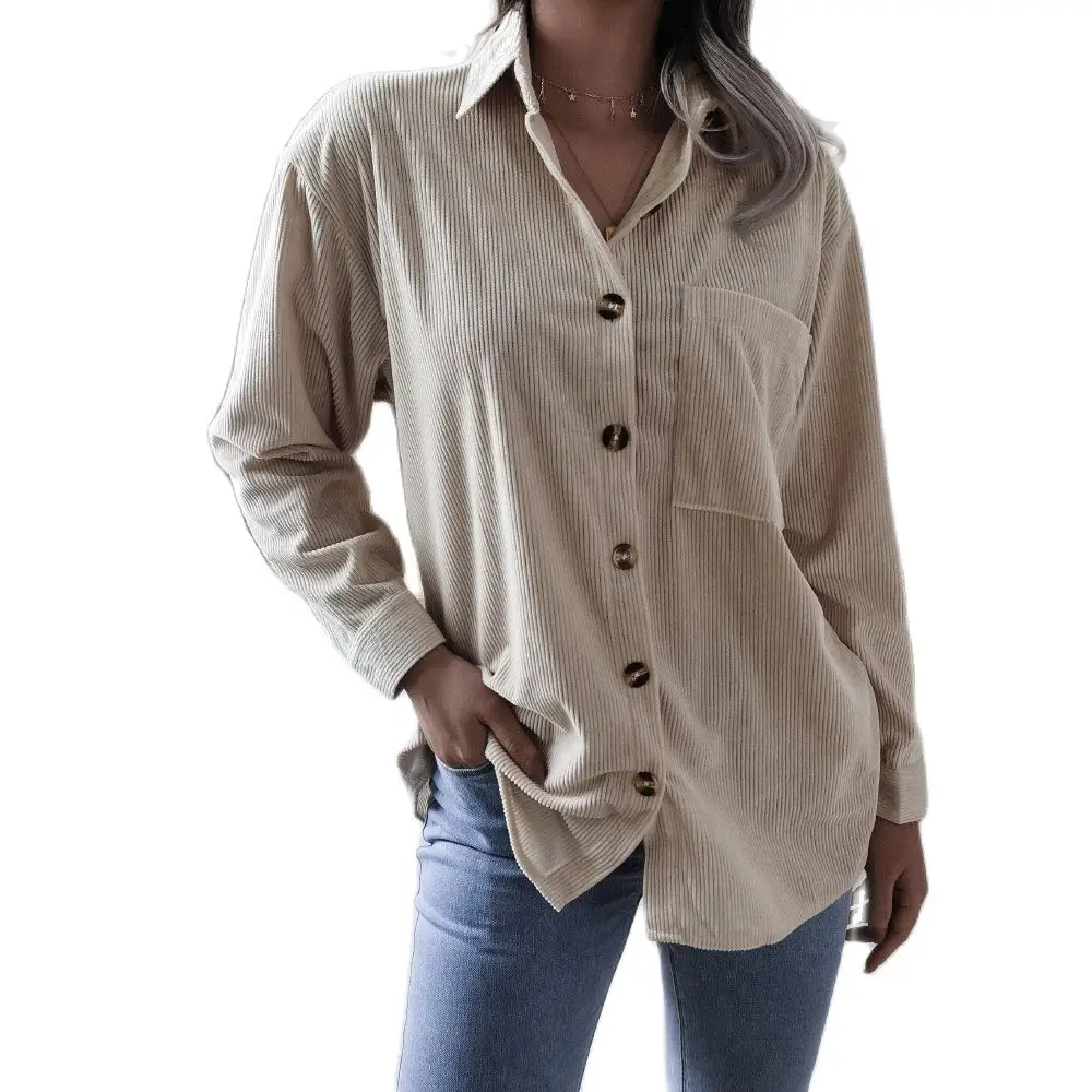 

Женская Вельветовая рубашка с отложным воротником и длинным рукавом