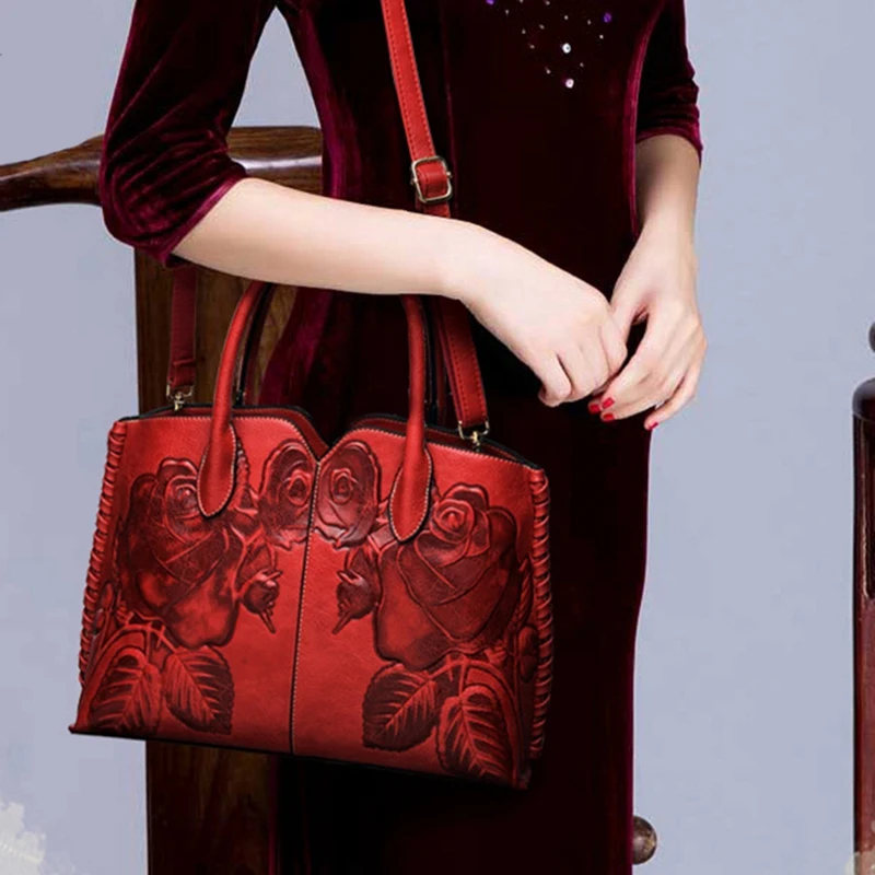 

2 Pcs Women'S Leather Handbags Luxury Handbag Embossed Messenger Bags Brand Handbags Tote Bag Red & Orange