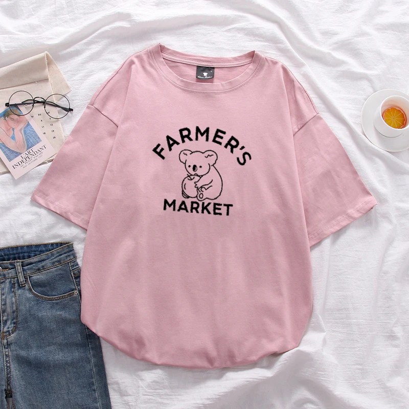 2020 летняя хлопковая свободная футболка большого размера с принтом коала