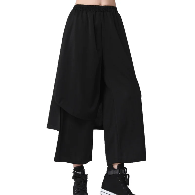 

BF fashion women's pants loose waist stitching fake two-piece wide-legged pants large size casual nine-point women's pants