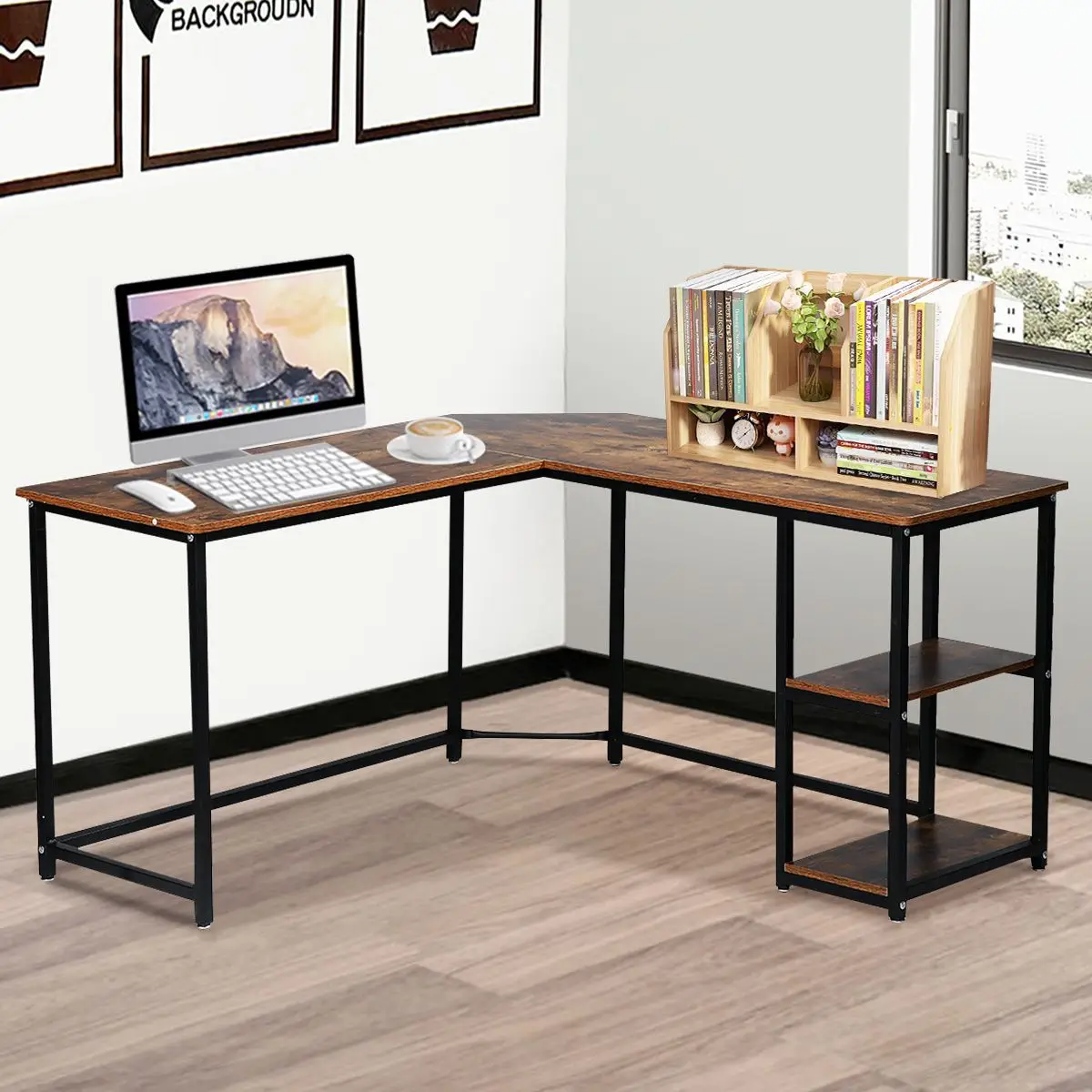 

Стол компьютерный L-образный в промышленном стиле, угловой столик для компьютера, рабочая станция, подставка для ноутбука, письменный стол