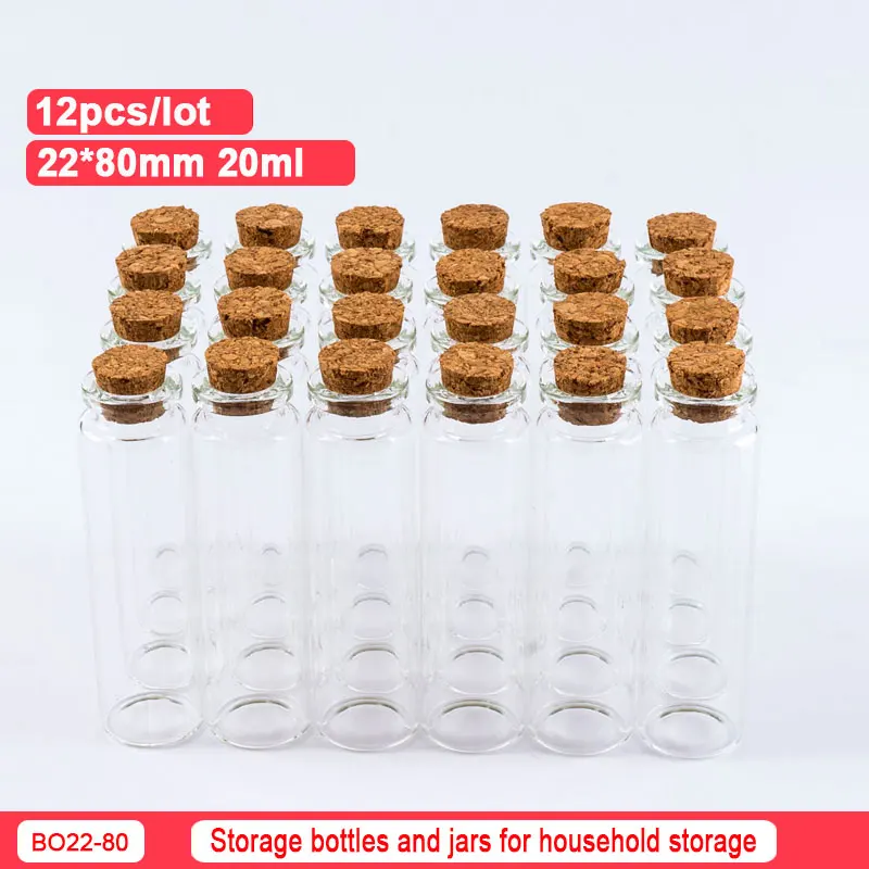 

12pcs Mini Small Bottle Small Transparent Hollow Glass Bottle Wishing Glass Message Bottle With Cork Stopper 22x80mm 20ml