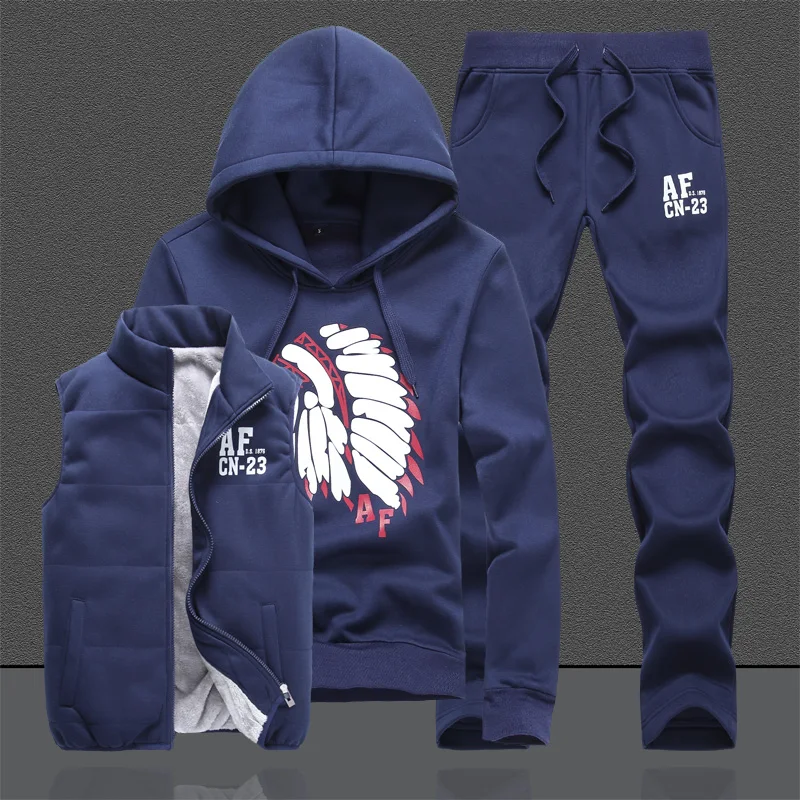 Мужская спортивная одежда толстовки Модный комплект из 3 предметов толстовка с