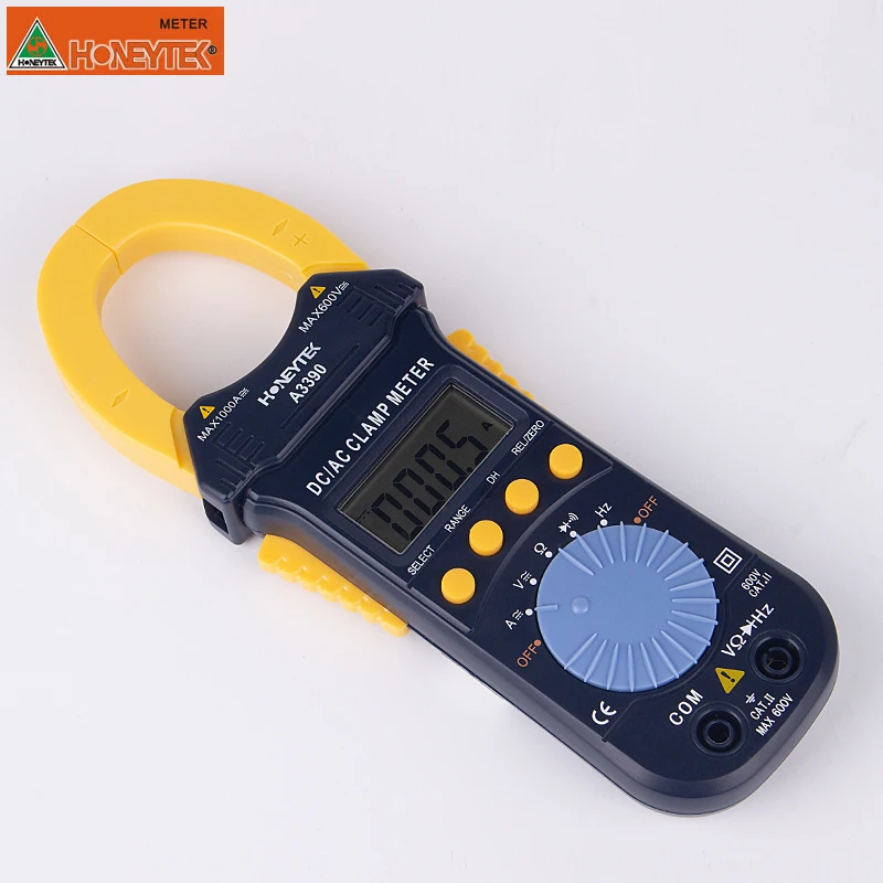 HONEYTEK A3390 цифровой клещи мультиметр мини Ампер DC/AC клещи вольтметр 600 в Автоматический диапазон измерения тока зажим