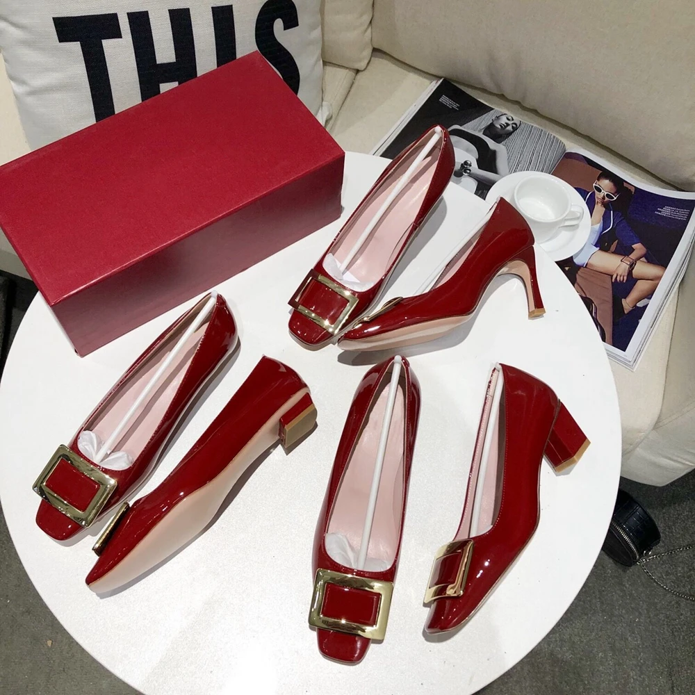 Туфли лодочки женские из натуральной кожи без застежки квадратный носок