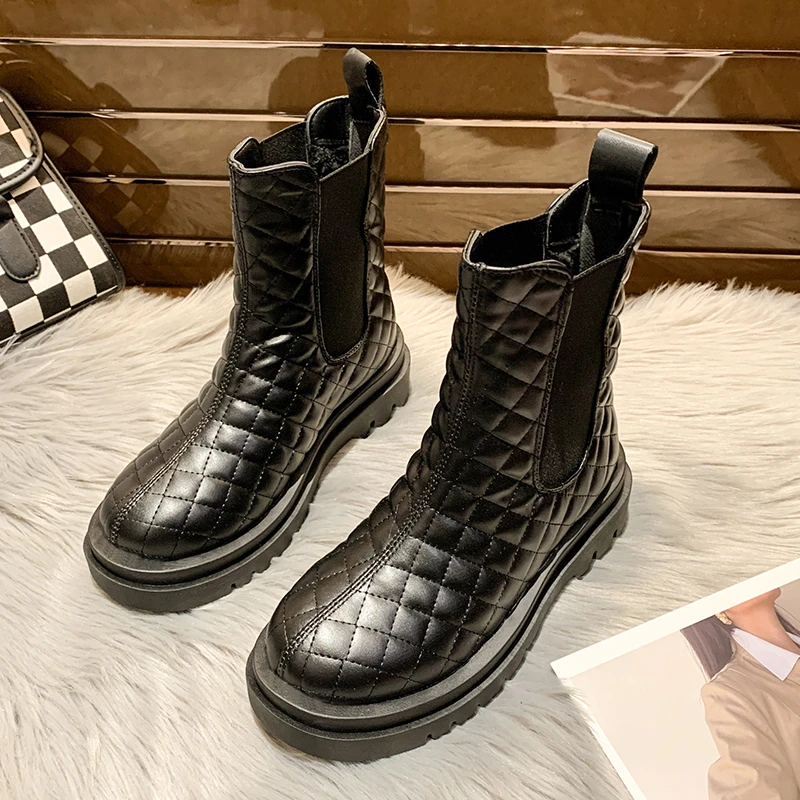 

Snow Boots Women's Winter 2021 New Non-slip Warmth Plus Velvet Thick Chelsea Solid Color Plaid Cotton Boots Ankle Boots