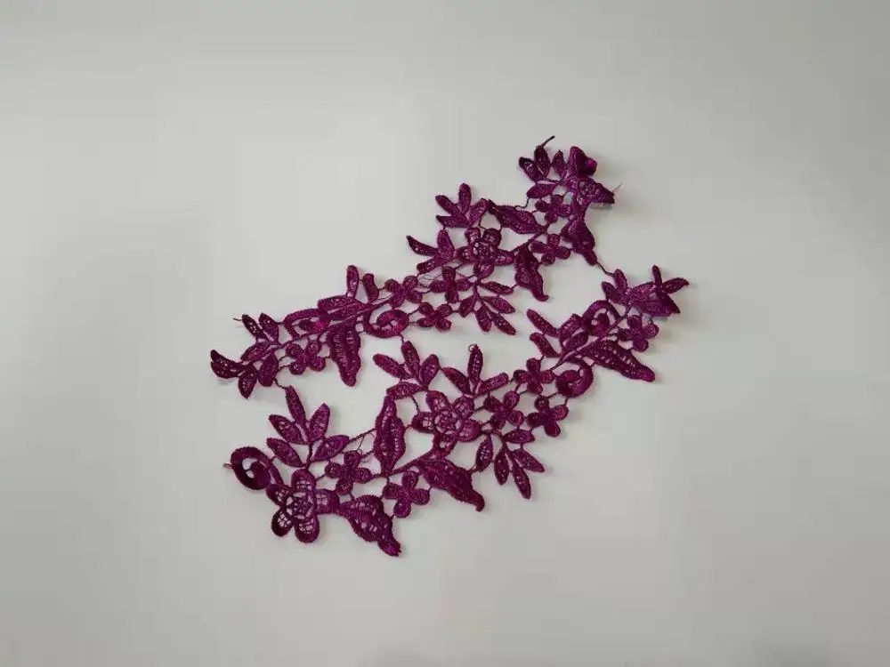 grap purple Заводская цена! 2 зеркальные пары, 16 цветов, Новое поступление, Кружевная аппликация, цветок, швейная отделка, свадебное украшение, 25X8,5 см, BD0258 - Цвет: grap purple