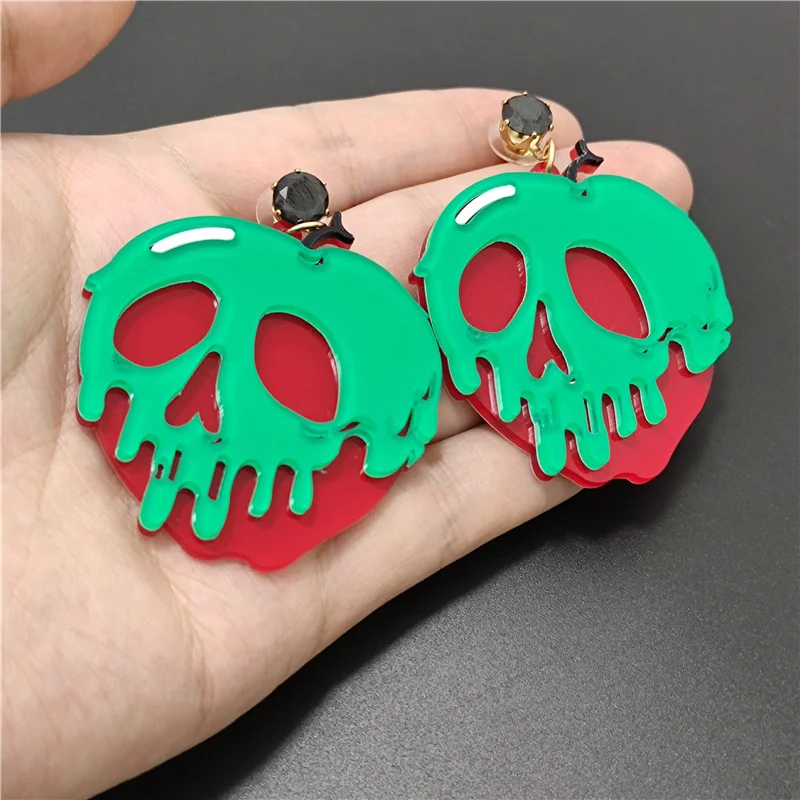 Хэллоуин рок ядовитое яблоко Висячие серьги для женщин зеленый череп террор
