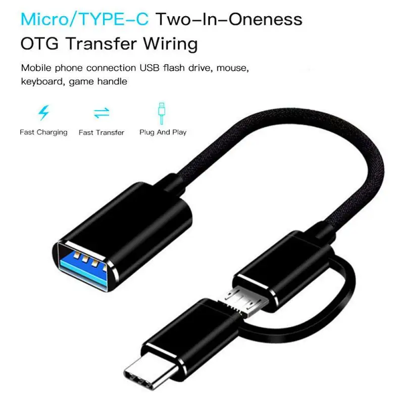 

2 in 1 OTG Adapter Cable Nylon Braid USB 3.0 to Micro USB Type C Data Sync Adapter for Huawei for MacBook U Disk Type-C OTG