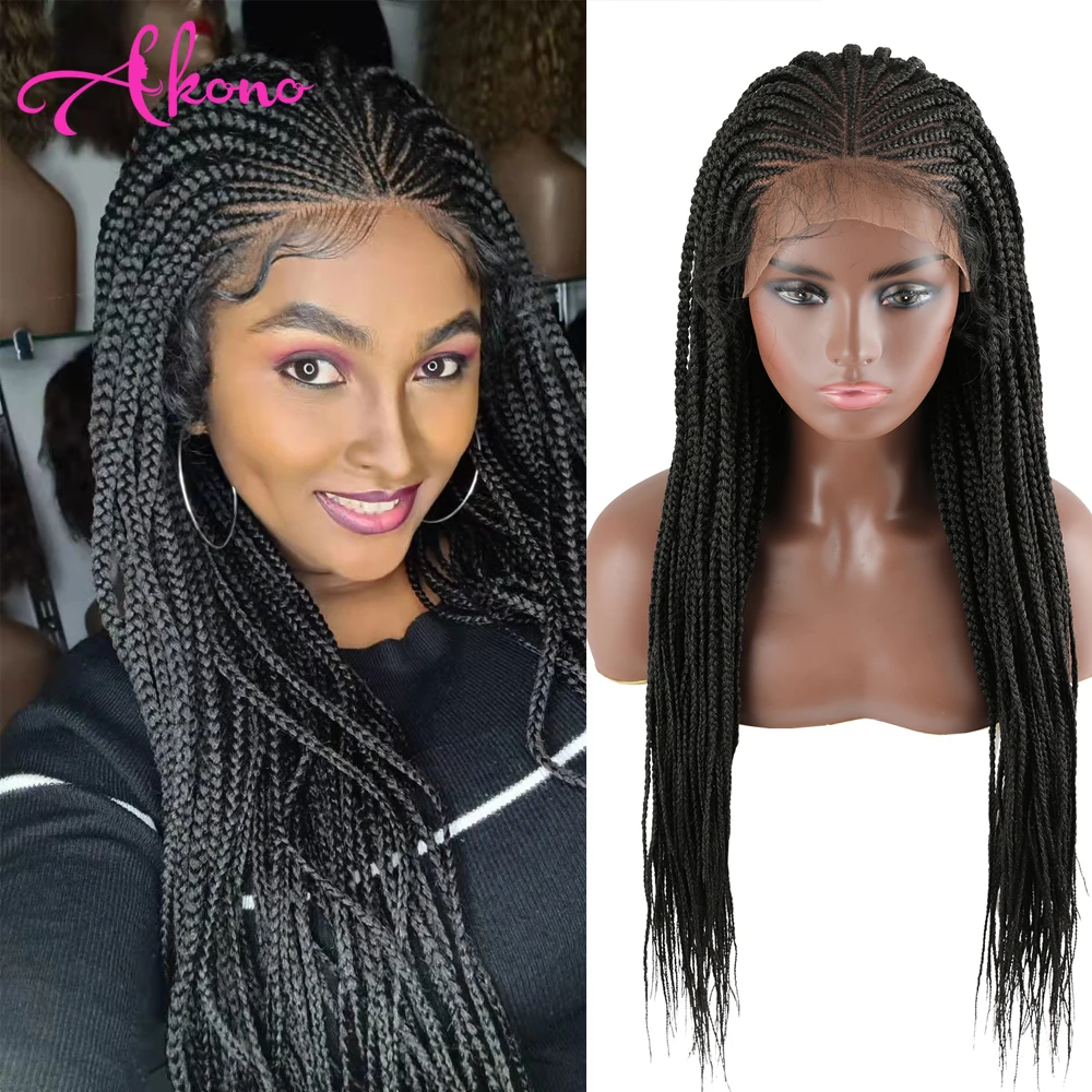 

Knotless Braided Wigs for Black Women Synthetic Lace Wig 36 Inches Lace Frontal Cornrow Braids Wig Box Braid Wig