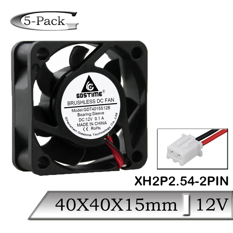 5 шт. Gdstime DC 12 В 2Pin 4 см 40 мм 4015 40x40x15 Бесщеточный вентилятор охлаждения постоянного