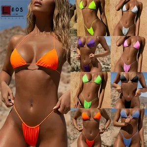 Sexy Women Bikini Sets Push Up Swimwear Bandage Bras Triangle Thong 2pcs Swimsuit Solid Color Bathing Suit 2020 Hot Beachwear