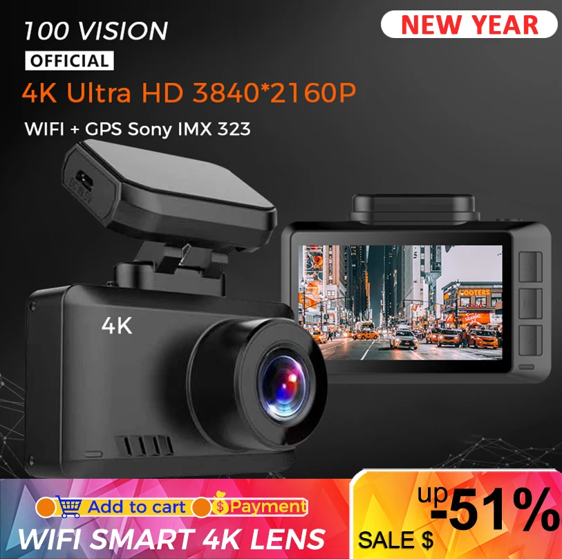 Автомобильный видеорегистратор с GPS треком 4K Wi Fi 3840*2160P 30 кадров в секунду камера