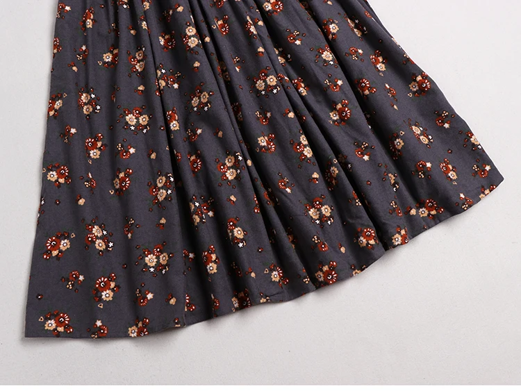 

2021 New Spring Autumn Women Skirt Japan Style Mori Girl Floral Print Cotton Elastic Waist A-Line Skirts Women