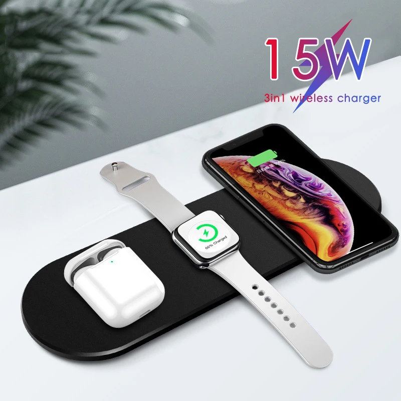 Беспроводное зарядное устройство Qi для Apple Watch 5 4 3 2 Airpods iWatch в 1 быстрая