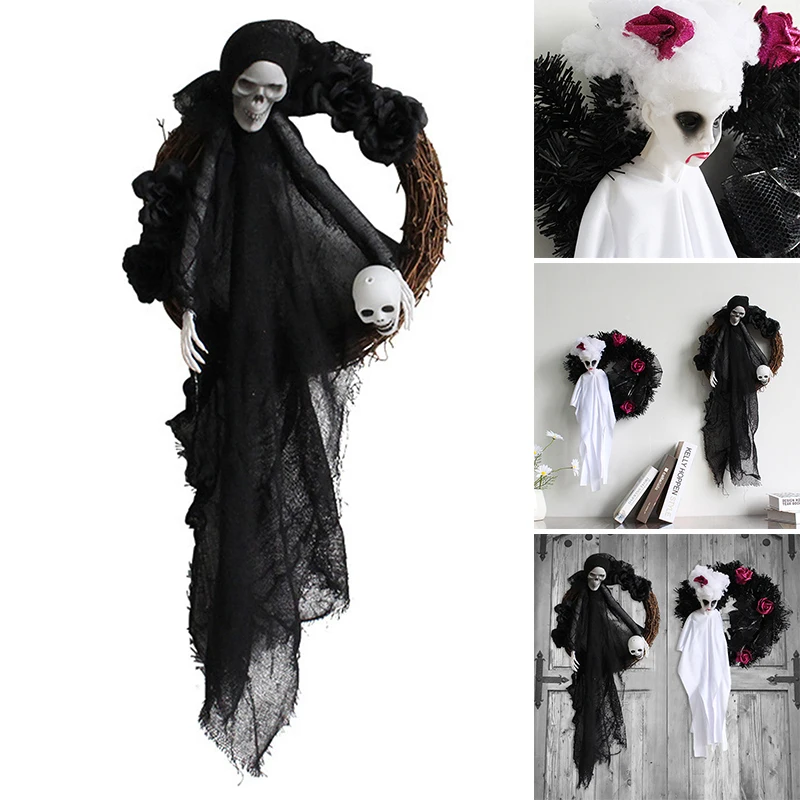 

Halloween Skeleton Wreath For Front Door Decor Window Door Ghost Hanging Garland Horror Atmosphere Layout Props Decoração