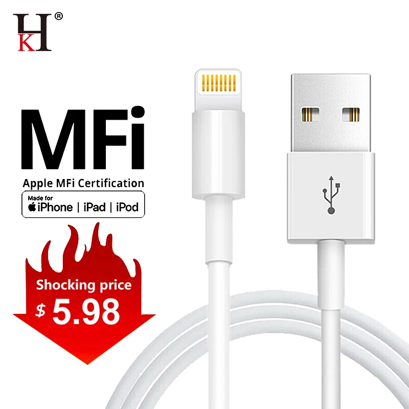 HK MFi Lightning Кабель для iPhone 12 Mini 11 Pro Max X XS XR SE Быстрая зарядка 8 7 6s Plus USB зарядный