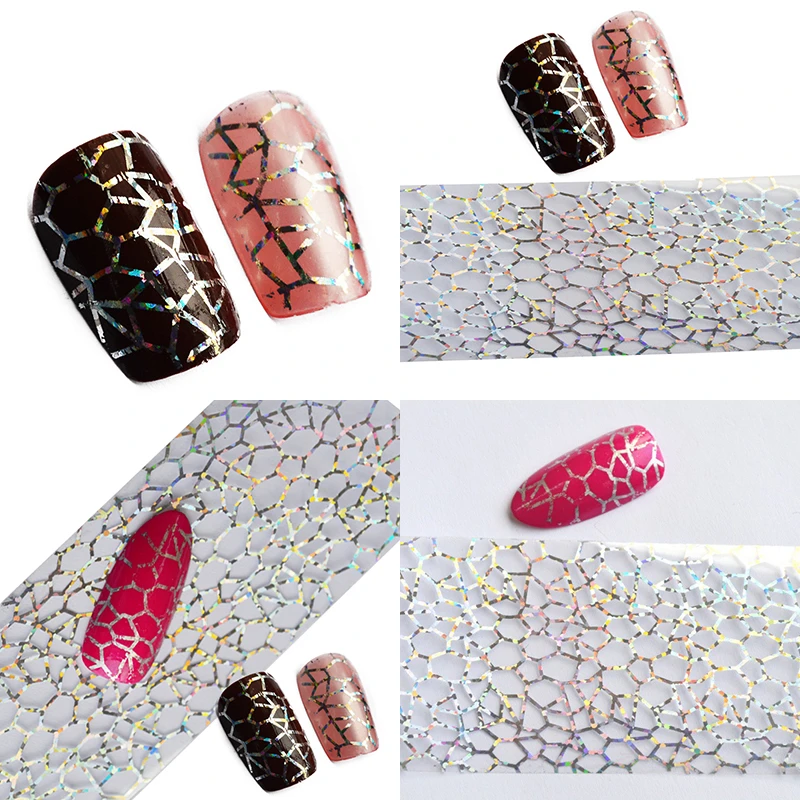 Блестящий дизайн ногтей полный наконечник DIY Cobweb ногтевая фольга переводная