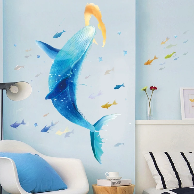 Наклейка на стену Синий кит Креативные виниловые наклейки искусства для детской комнаты украшения Подводный мир декор спальни Мурал на авито.