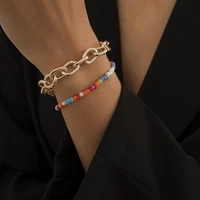 bohemian summer beach colorful beads bangle bracelet set gold color cross chain charm bracelet on hand accessories jewelry