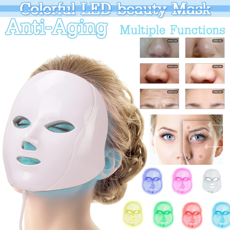 

7 Colors LED Facial Mask Photon Therapy Anti-Acne Wrinkle Removal Skin Rejuvenation Face Skin Care Beauty Tools Led Mask