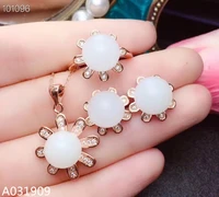 kjjeaxcmy boutique jewelry 925 sterling silver inlaid natural white jade ball necklace ring earring set support detection trendy